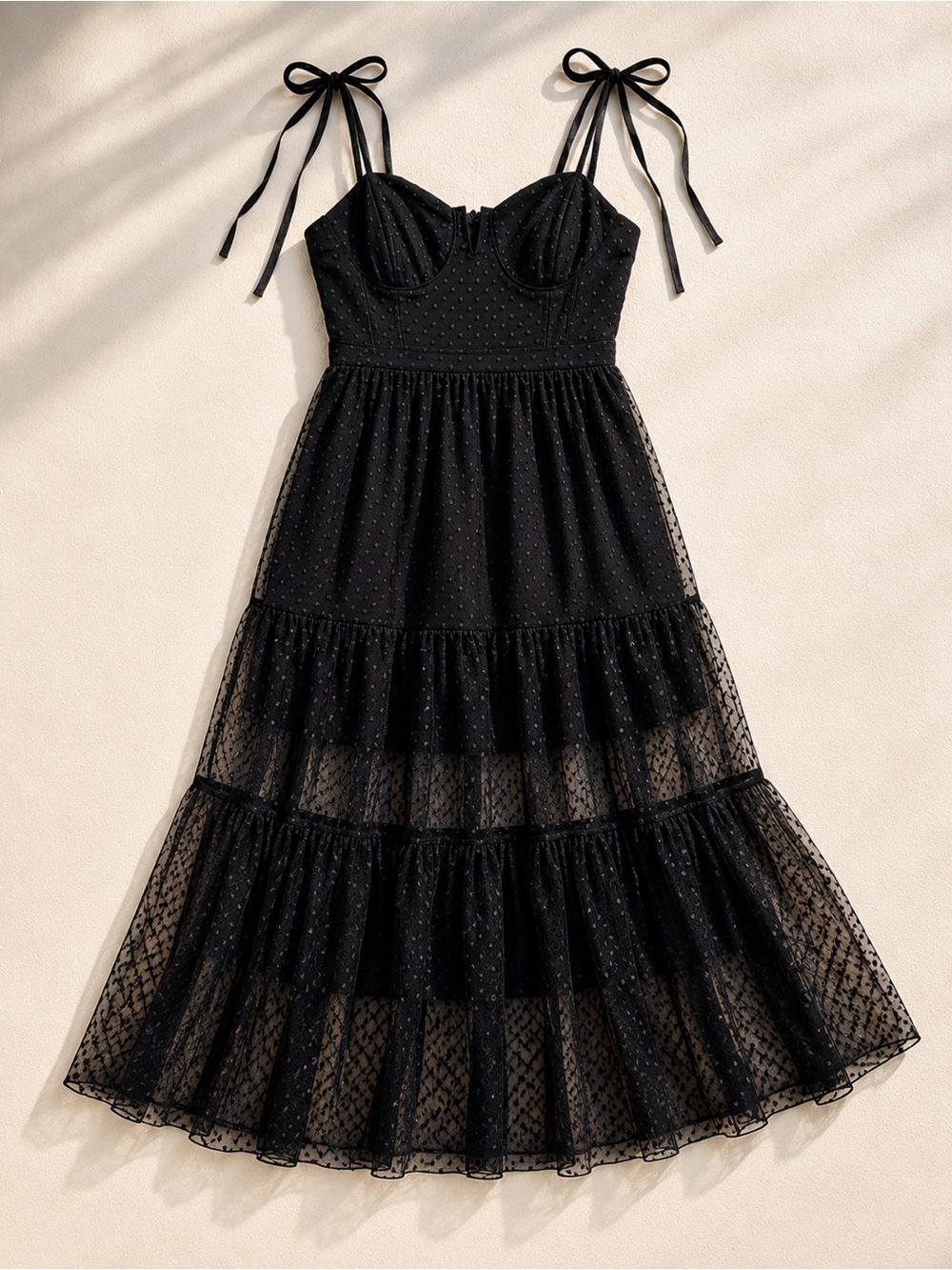 Lulus Black Swiss Dot Bustier Midi Dress NWT Size Medium